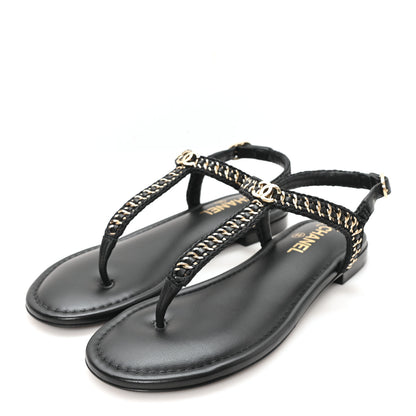 Chanel Lambskin Embroidered CC Thong Sandals 39 Black 4 of 10