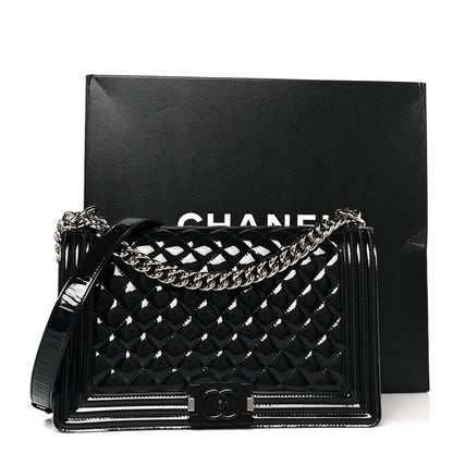 Chanel Patent Calfskin Quilted New Medium Plexiglass Boy Flap Navy Blue 9 of 10