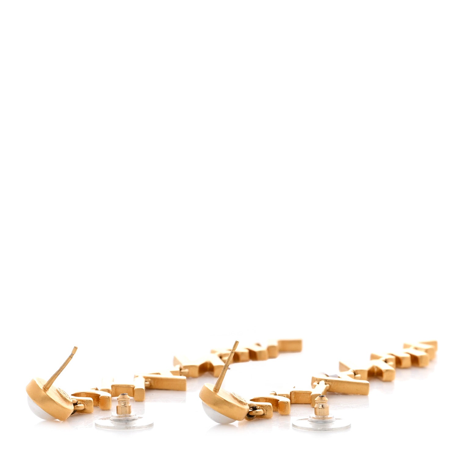 Chanel Crystal Pearl Logo Drop Earrings Gold 4 of 5