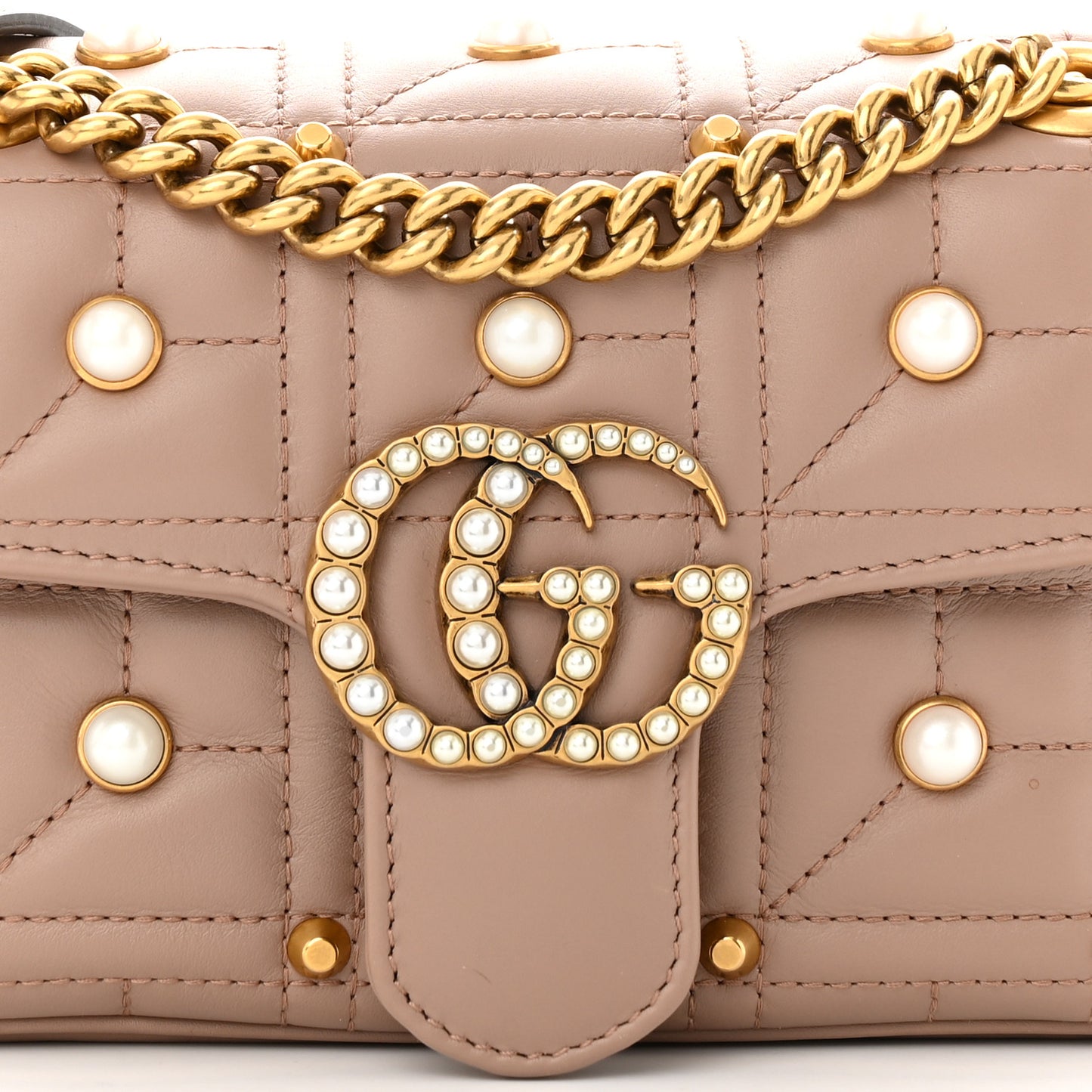 Calfskin Matelasse Studded Mini Pearly GG Marmont Shoulder Bag Porcelain Rose