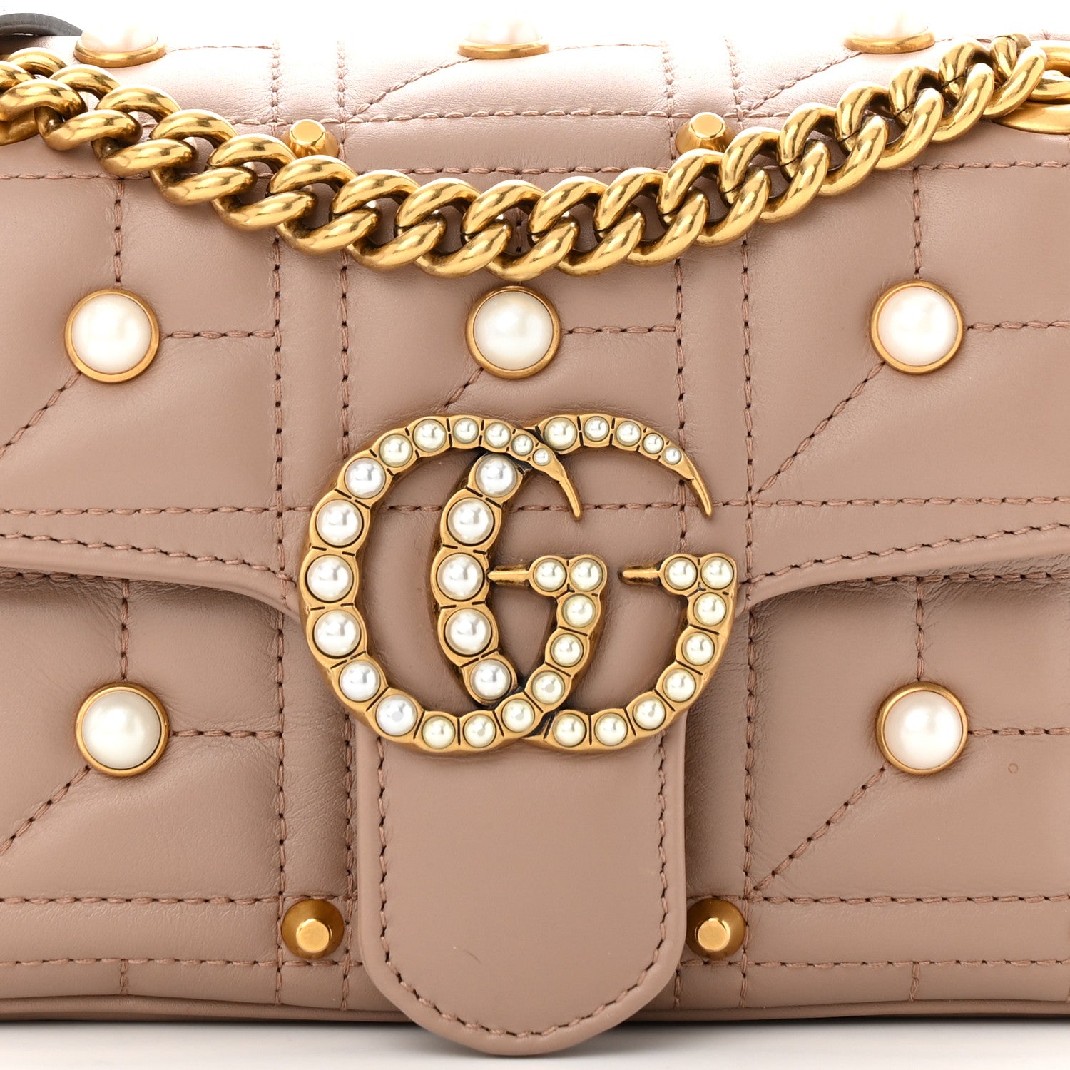 Gucci Calfskin Matelasse Studded Mini Pearly GG Marmont Shoulder Bag Porcelain Rose 8 of 10