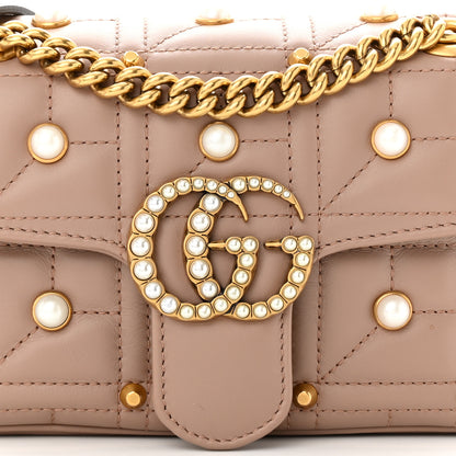 Gucci Calfskin Matelasse Studded Mini Pearly GG Marmont Shoulder Bag Porcelain Rose 8 of 10