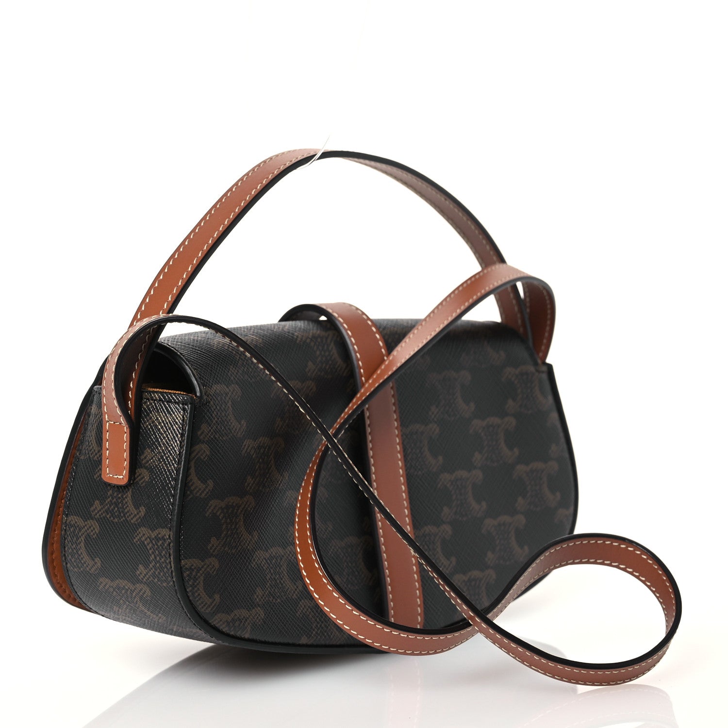 Celine Triomphe Canvas Calfskin Tabou Clutch on Strap Tan 3 of 11