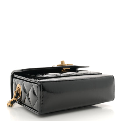 Chanel Shiny Lambskin Quilted Top Handle Card Holder On Chain Black 5 of 11