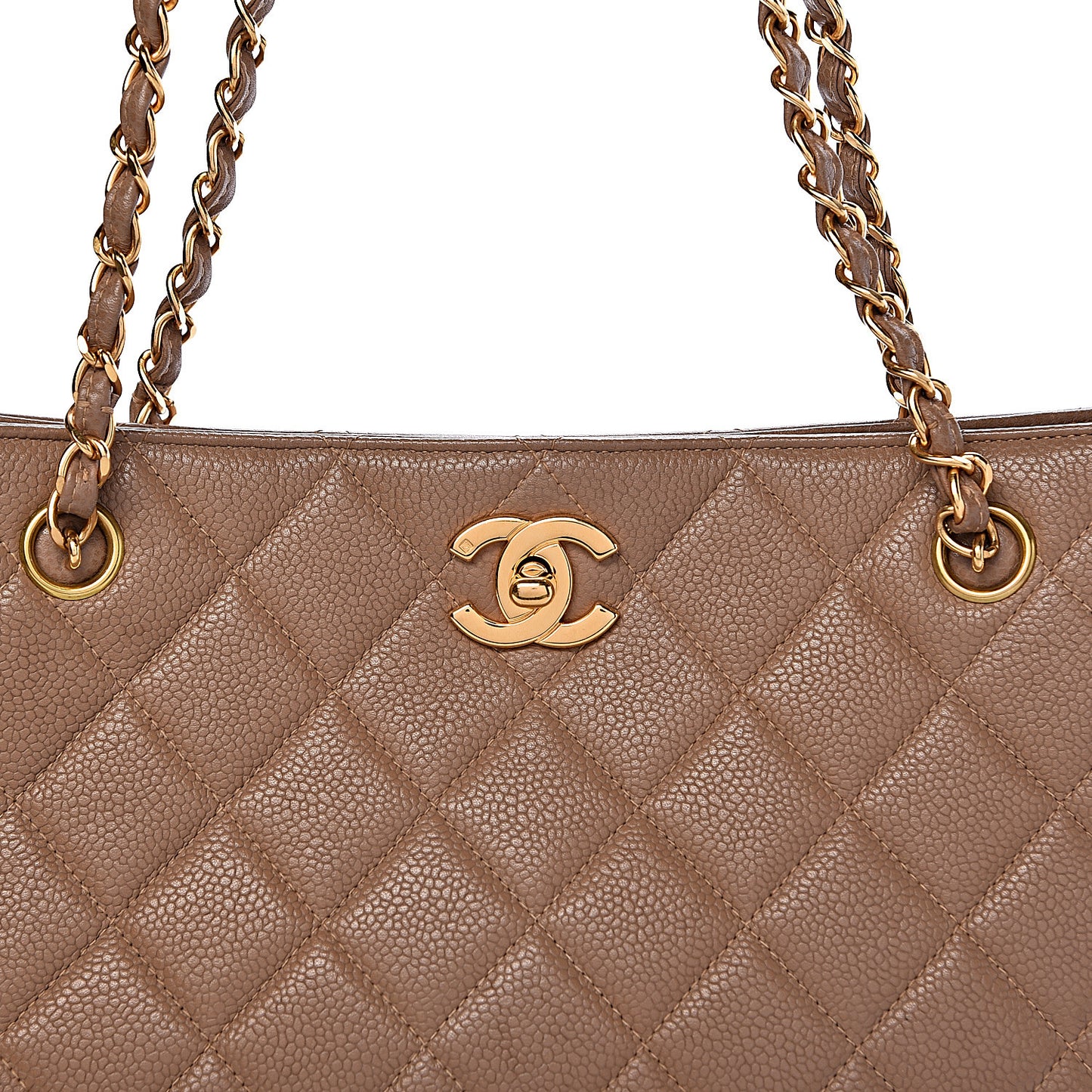 Caviar Quilted Shopping Tote Dark Beige