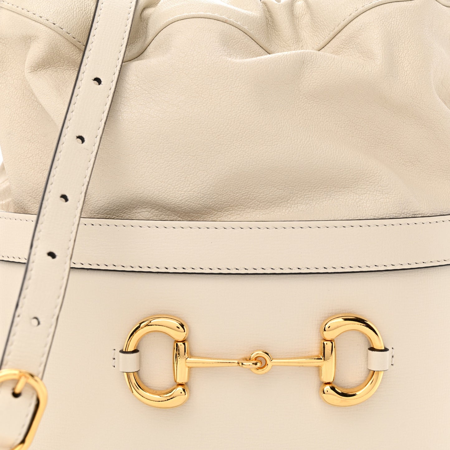 Azalea Sakai Calfskin Horsebit 1955 Drawstring Bucket Bag Mystic White