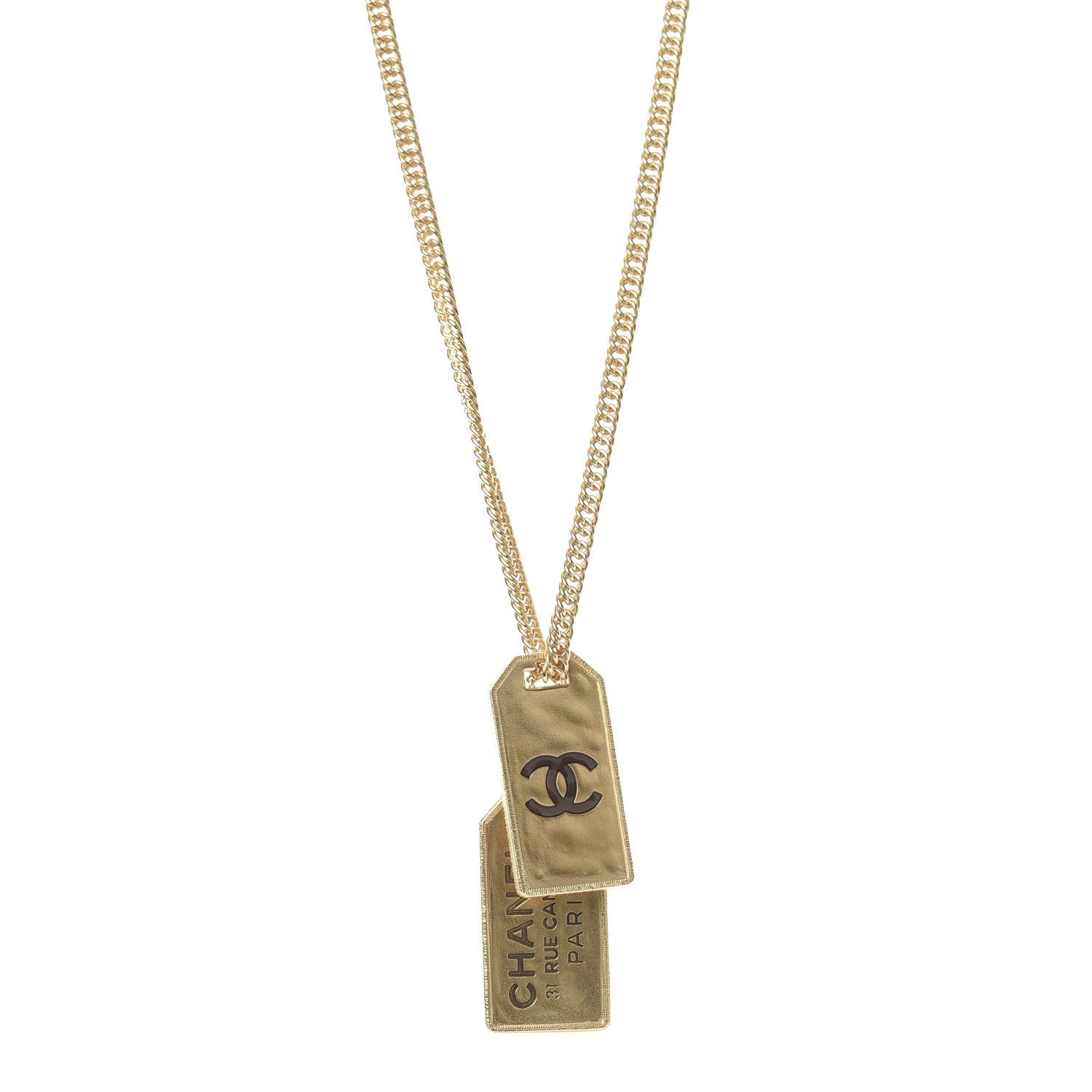 Chanel ID Dog Tag Charm Necklace Gold 1 of 5