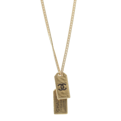 Chanel ID Dog Tag Charm Necklace Gold 1 of 5