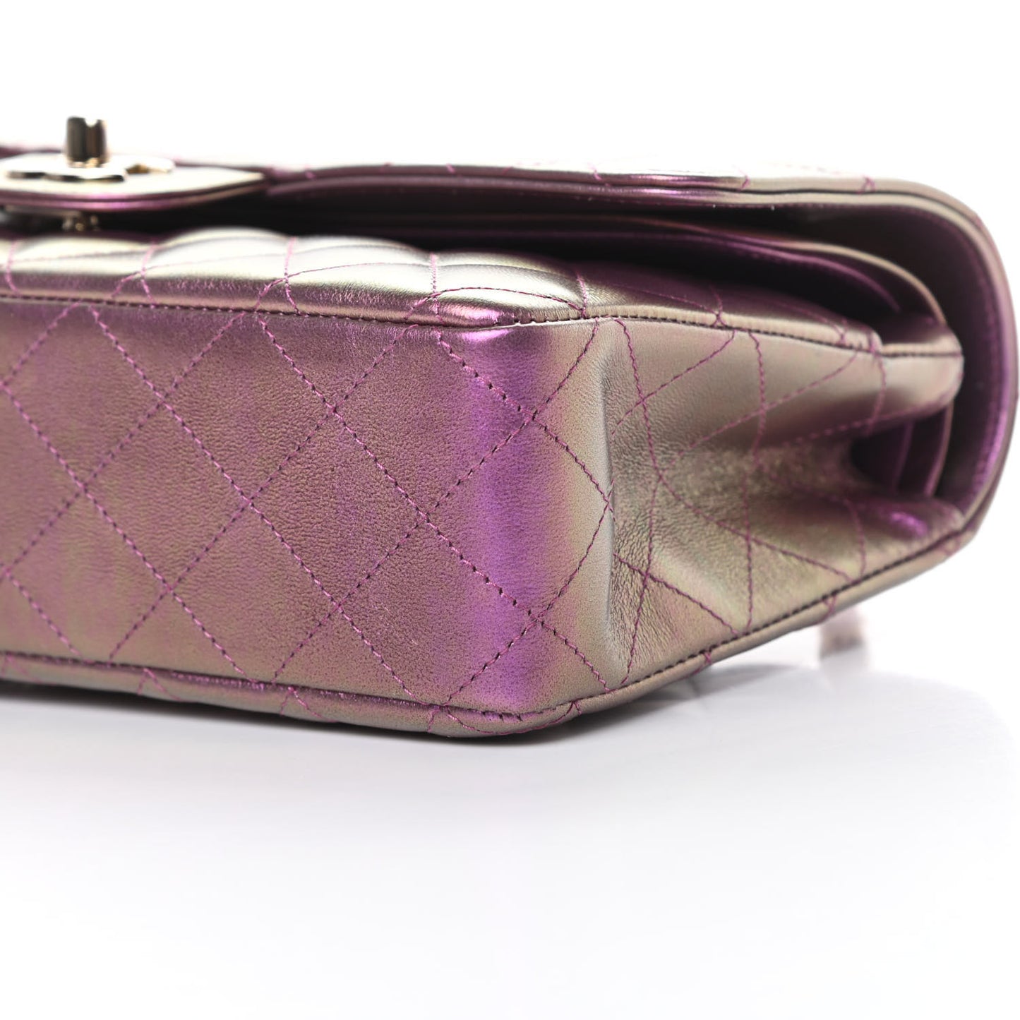 Iridescent Lambskin Quilted Medium Double Flap Purple