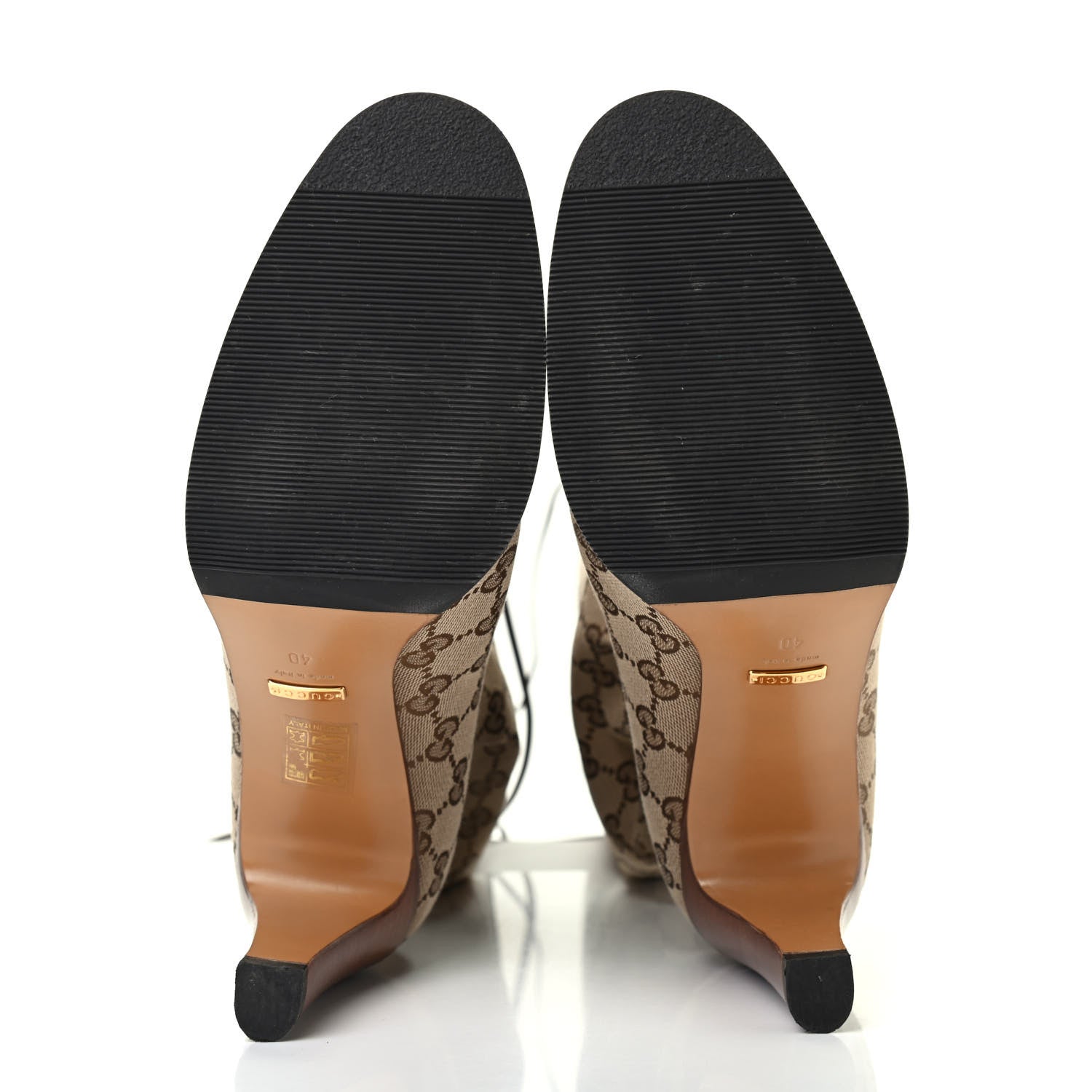 Gucci Monogram Malaga Kid Lisa Mid Heel Boots 40 Beige Ebony 5 of 7