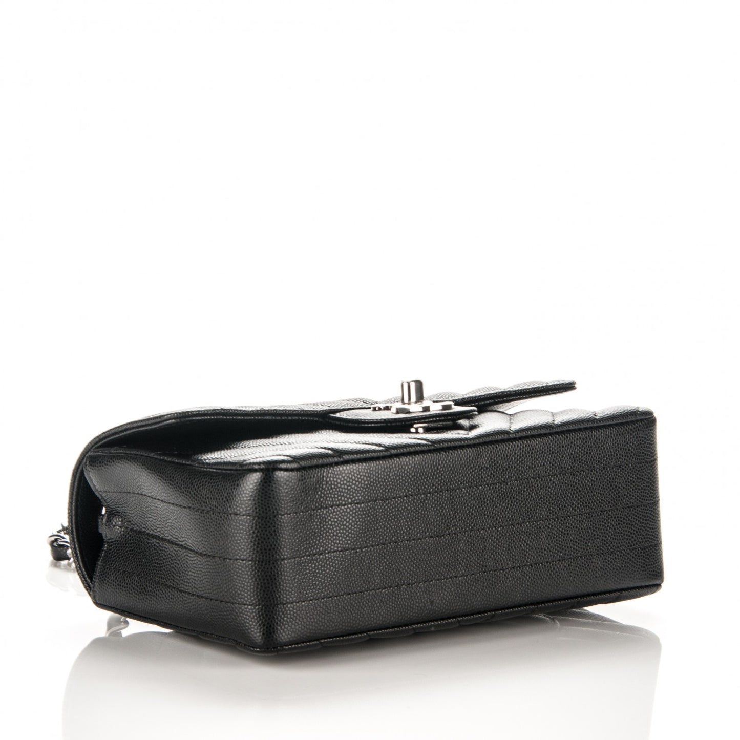 Caviar Chevron Quilted Mini Rectangular Flap Black