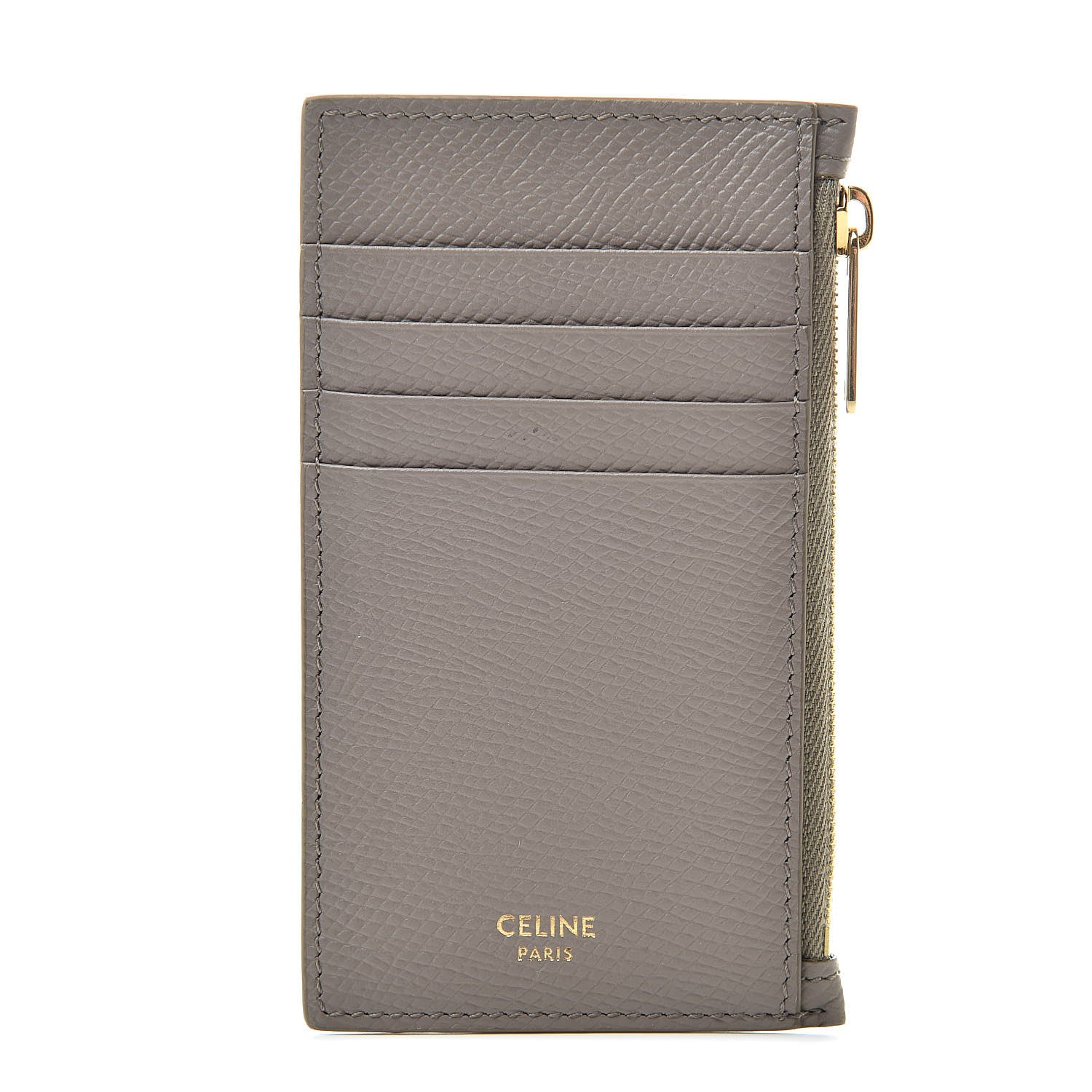 Celine Grained Calfskin Zipped Card Holder Pebble 1 of 10