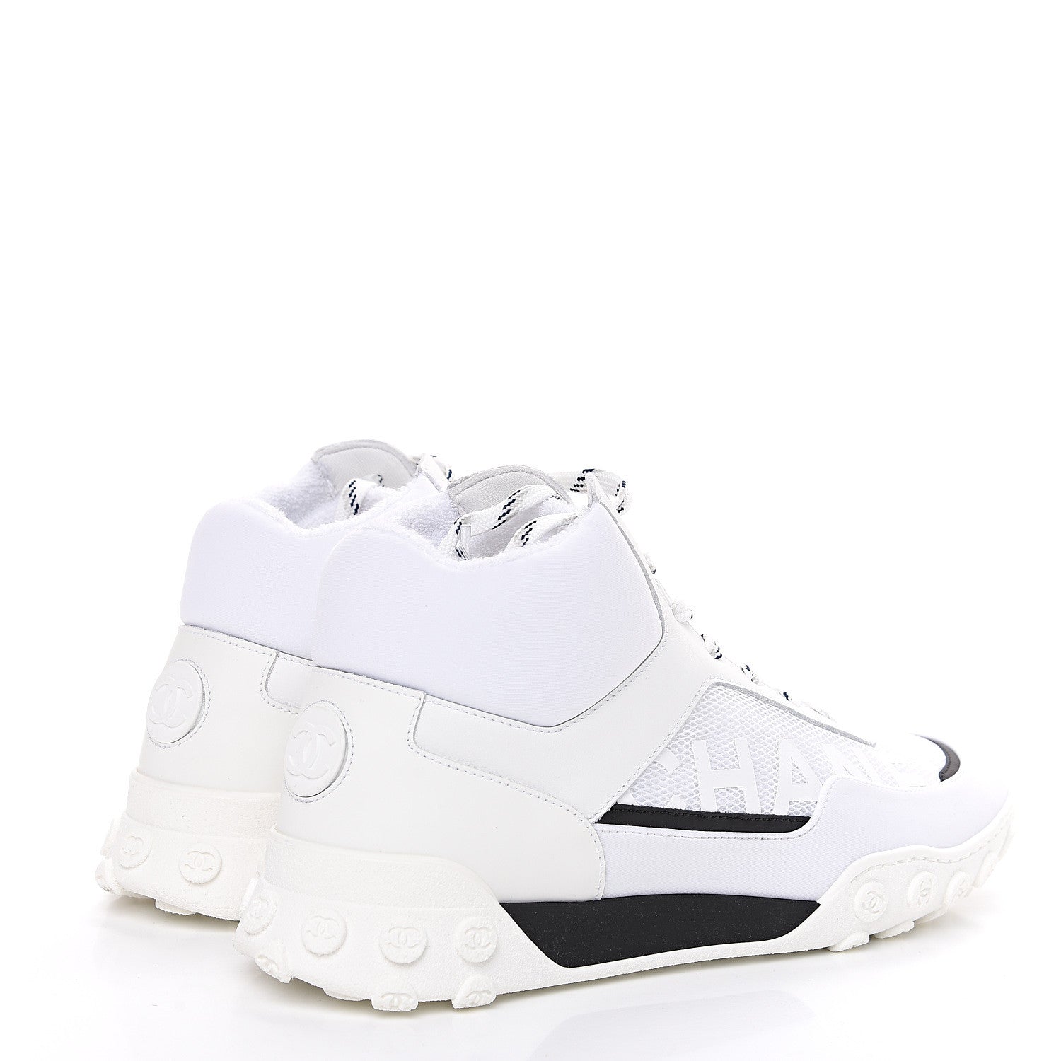 Chanel Calfskin Mesh Lycra Womens Logo High Top Sneakers 40.5 White 4 of 8