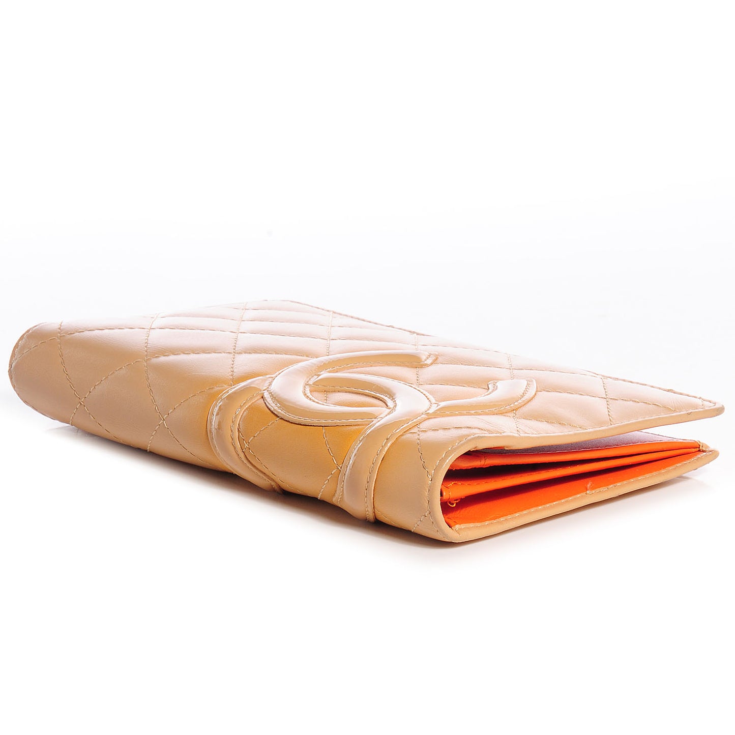 Calfskin Quilted Cambon Yen Wallet Beige
