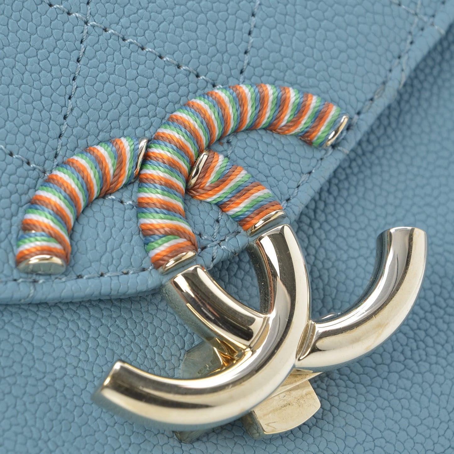Grained Calfskin Quilted Small Cuba Top Handle Flap Blue