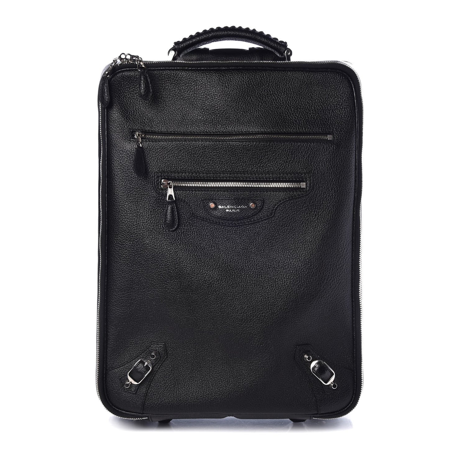 Grained Calfskin Classic Hardware Voyage Carry On Trolley Black