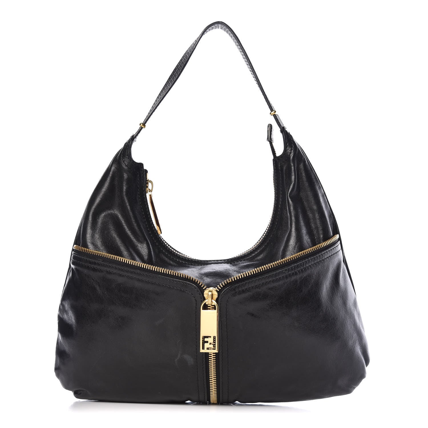 Fendi Goatskin Zipper Hobo Black 1 of 10