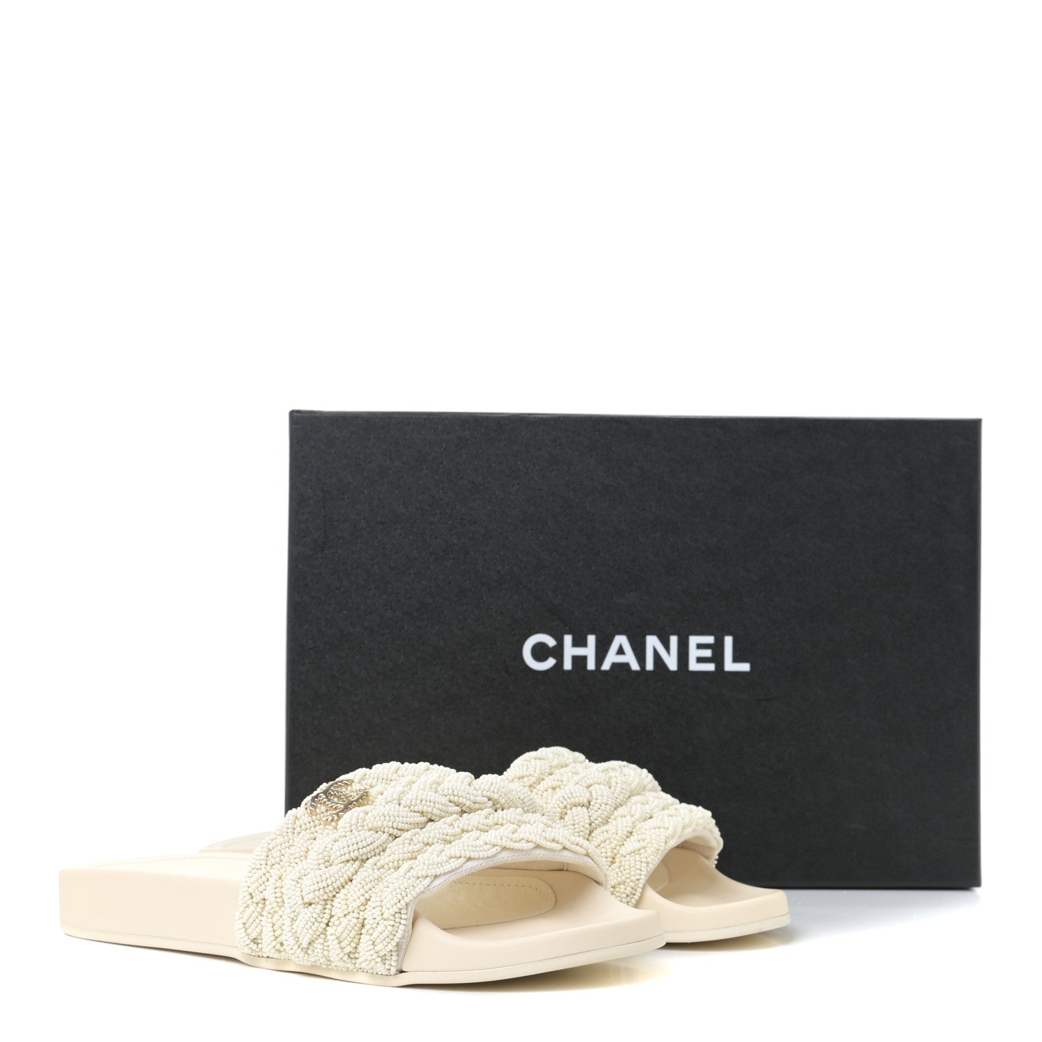 Chanel Lambskin Pearl Beaded Woven Slides 39 Beige 12 of 12