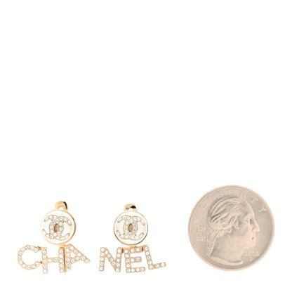 Chanel Crystal Pearl Cha-Nel Logo Earrings Gold 2 of 6