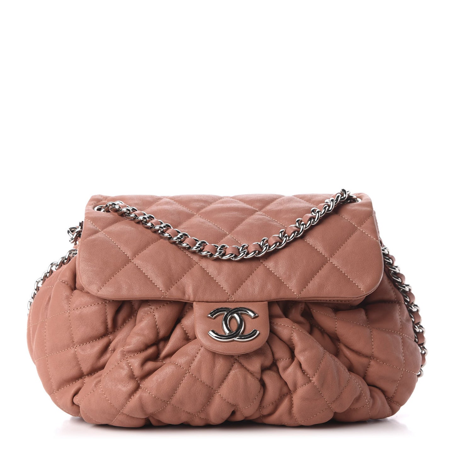 Washed Lambskin Quilted Medium Chain Around Flap Pink