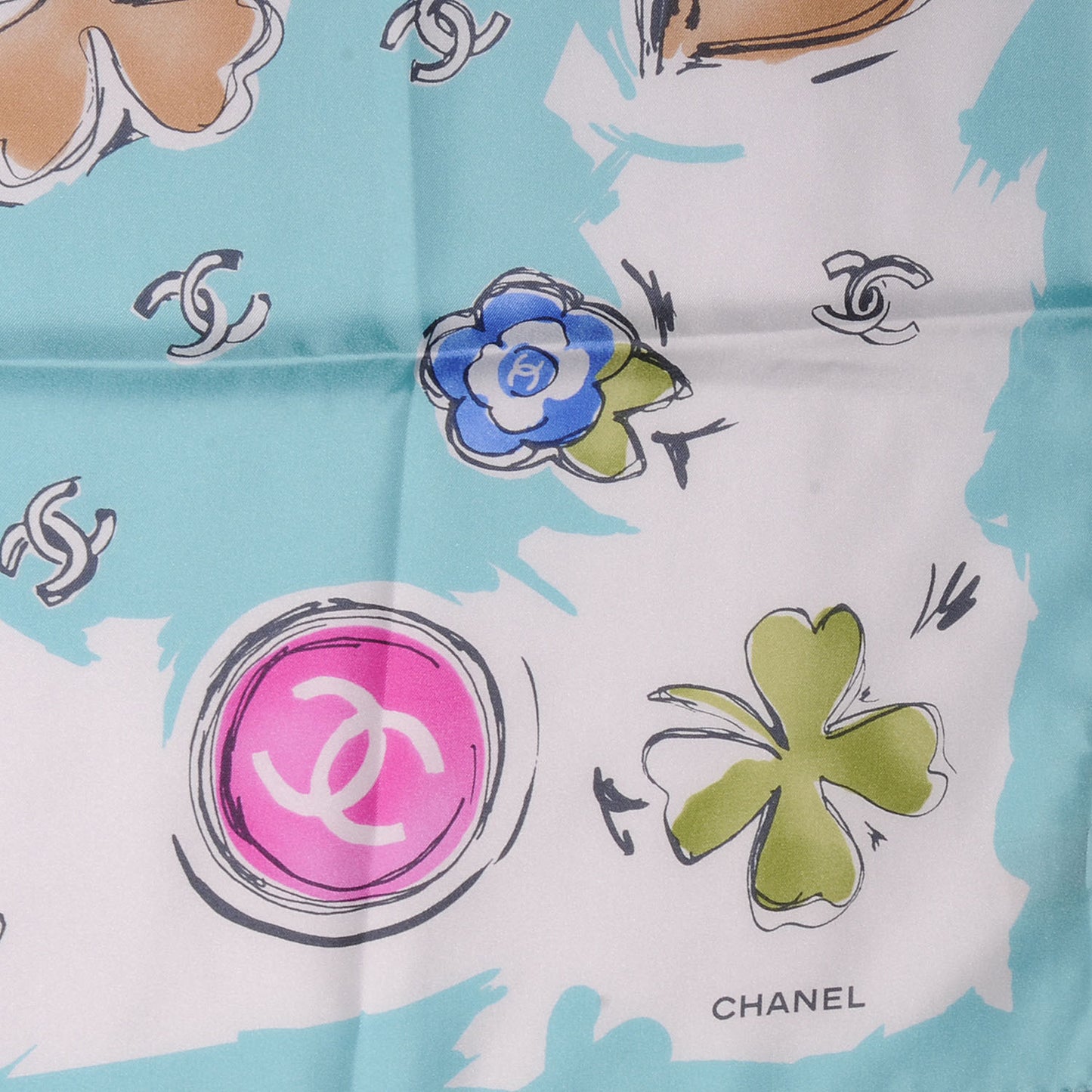 Silk CC Camellia Clover Heart Scarf