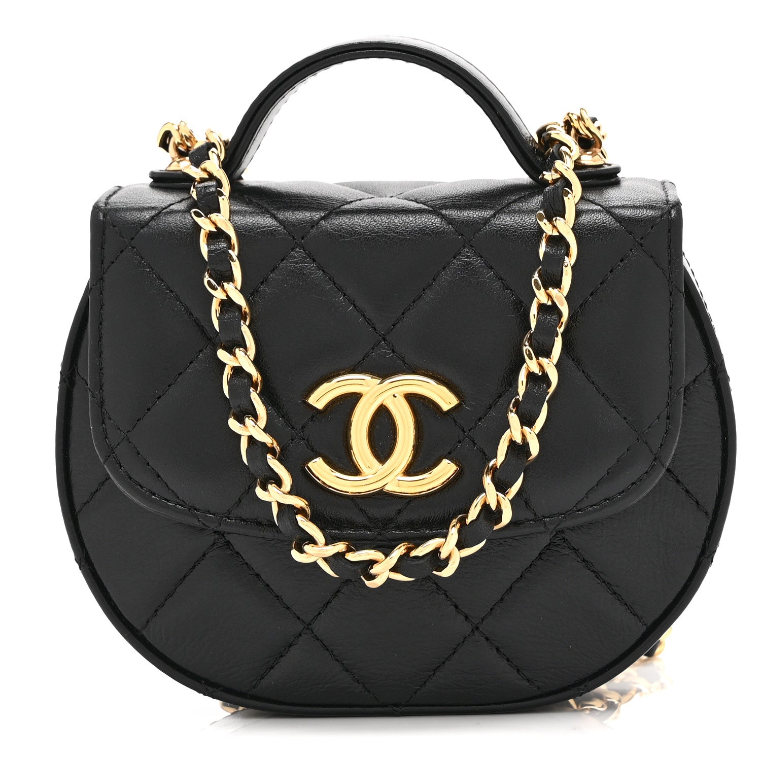 Chanel Shiny Aged Calfskin Quilted Mini Top Handle Clutch With Chain Black 1 of 10
