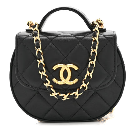 Chanel Shiny Aged Calfskin Quilted Mini Top Handle Clutch With Chain Black 1 of 10