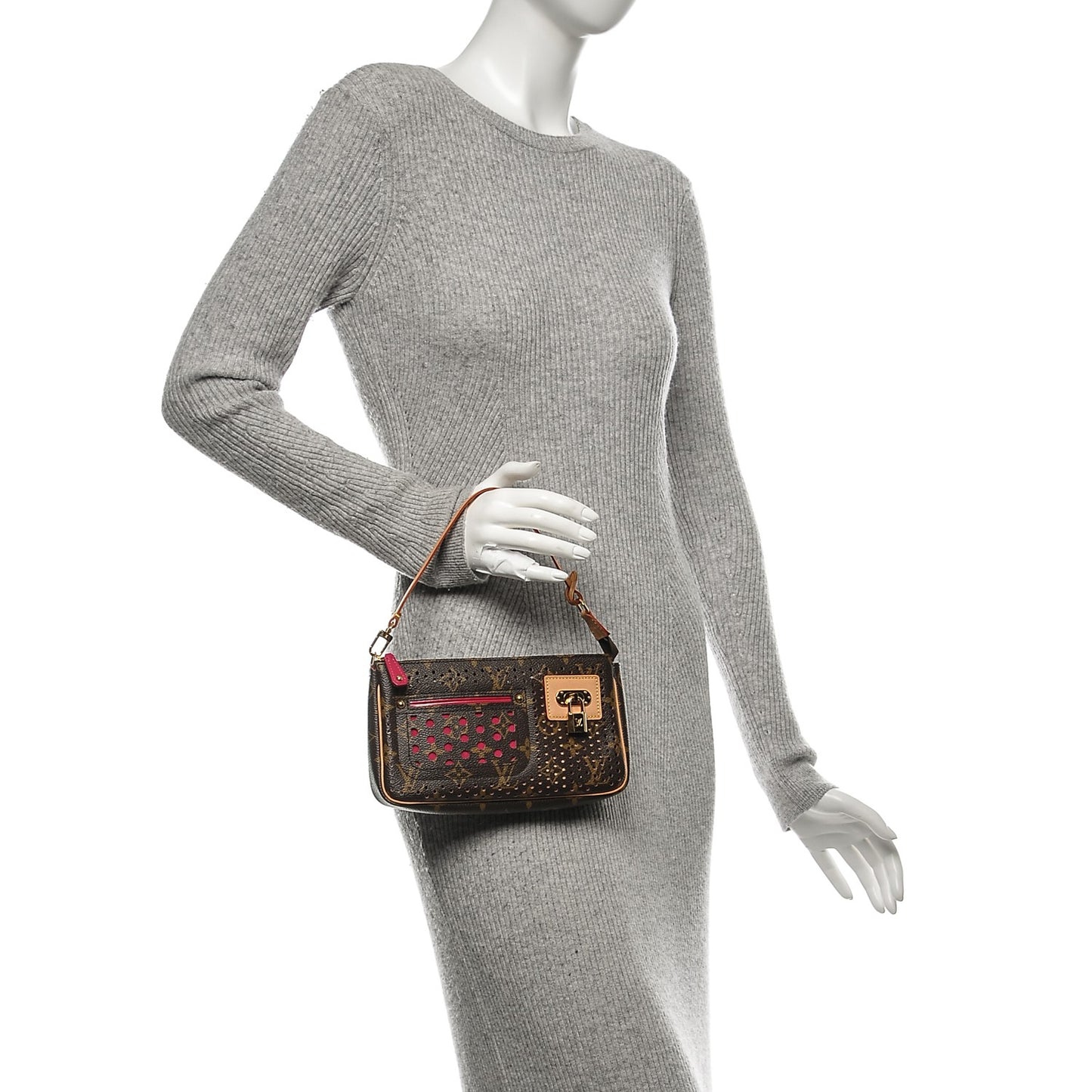 Monogram Perforated Pochette Accessories Bag Fuchsia