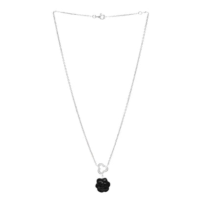 Chanel 18K White Gold Diamond Black Onyx Camelia Sculpte Drop Pendant Necklace 3 of 5