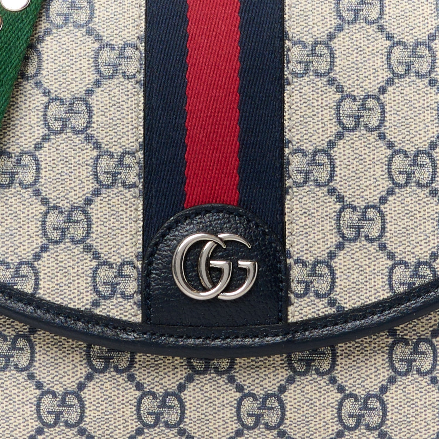 Gucci GG Supreme Monogram Textured Dollar Calfskin Web Studded Mini Ophidia Flap Shoulder Bag Beige Blue 9 of 12