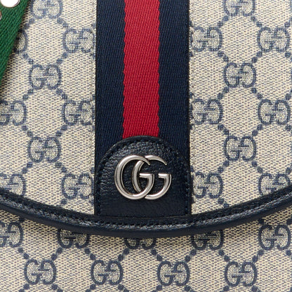 Gucci GG Supreme Monogram Textured Dollar Calfskin Web Studded Mini Ophidia Flap Shoulder Bag Beige Blue 9 of 12