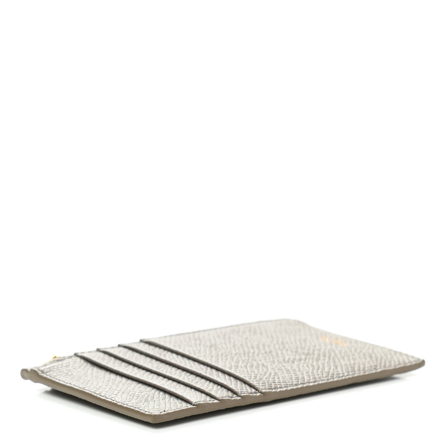 Grained Calfskin Zipped Card Holder Pebble
