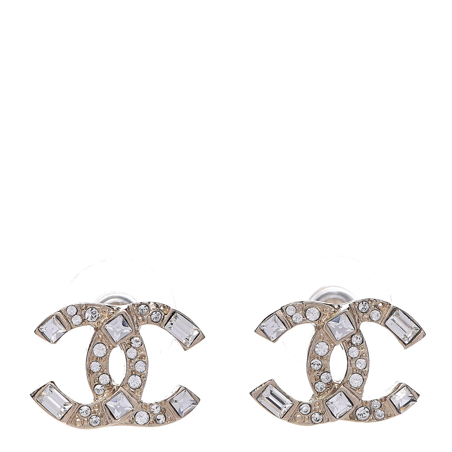 Crystal Baguette CC Earrings Gold