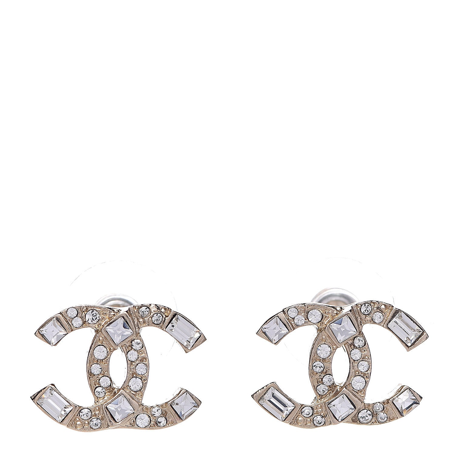 Chanel Crystal Baguette CC Earrings Gold 1 of 5