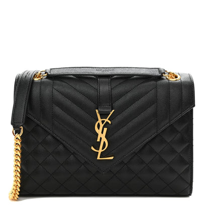 Saint Laurent Grain De Poudre Textured Mixed Matelasse Triquilt Medium Monogram Satchel Black 1 of 8