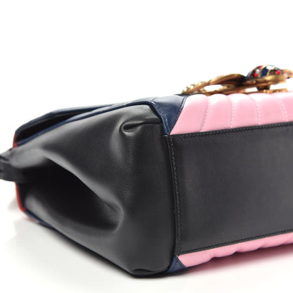 Gucci Calfskin Bamboo Trapuntata Queen Margaret Top Handle Bag Blue Agata Hibiscus Red Mystic White Sugar Pink 9 of 12