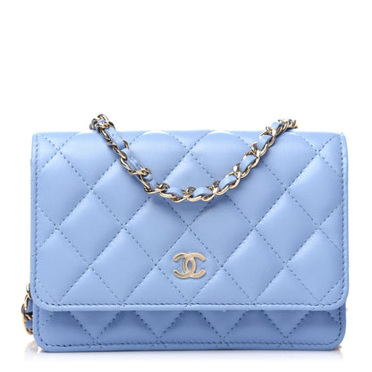 Chanel Lambskin Quilted Mini Wallet On Chain WOC Light Blue 1 of 10