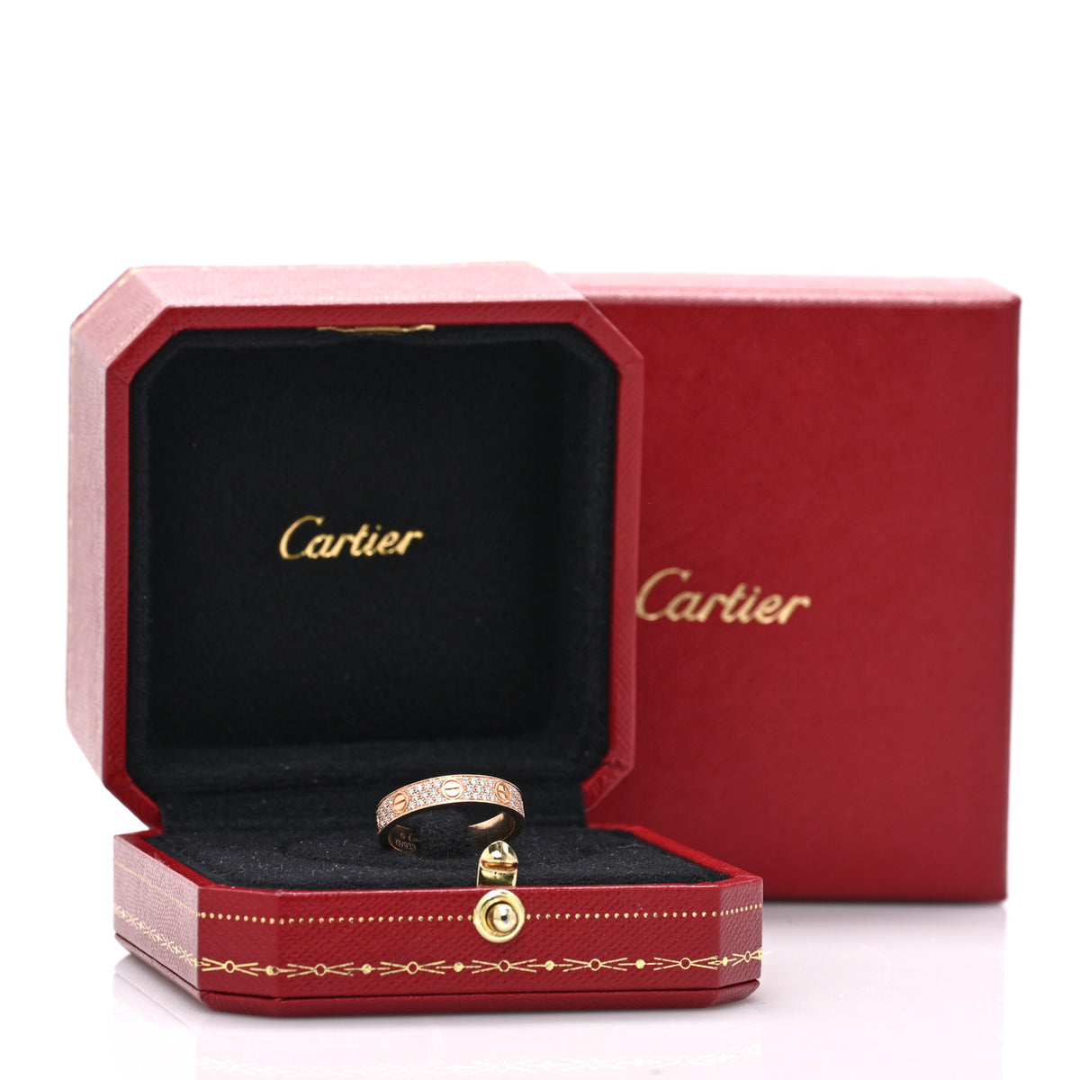 Cartier 18K Pink Gold Diamond 4mm LOVE Wedding Paved Band Ring 52 6 5 of 5
