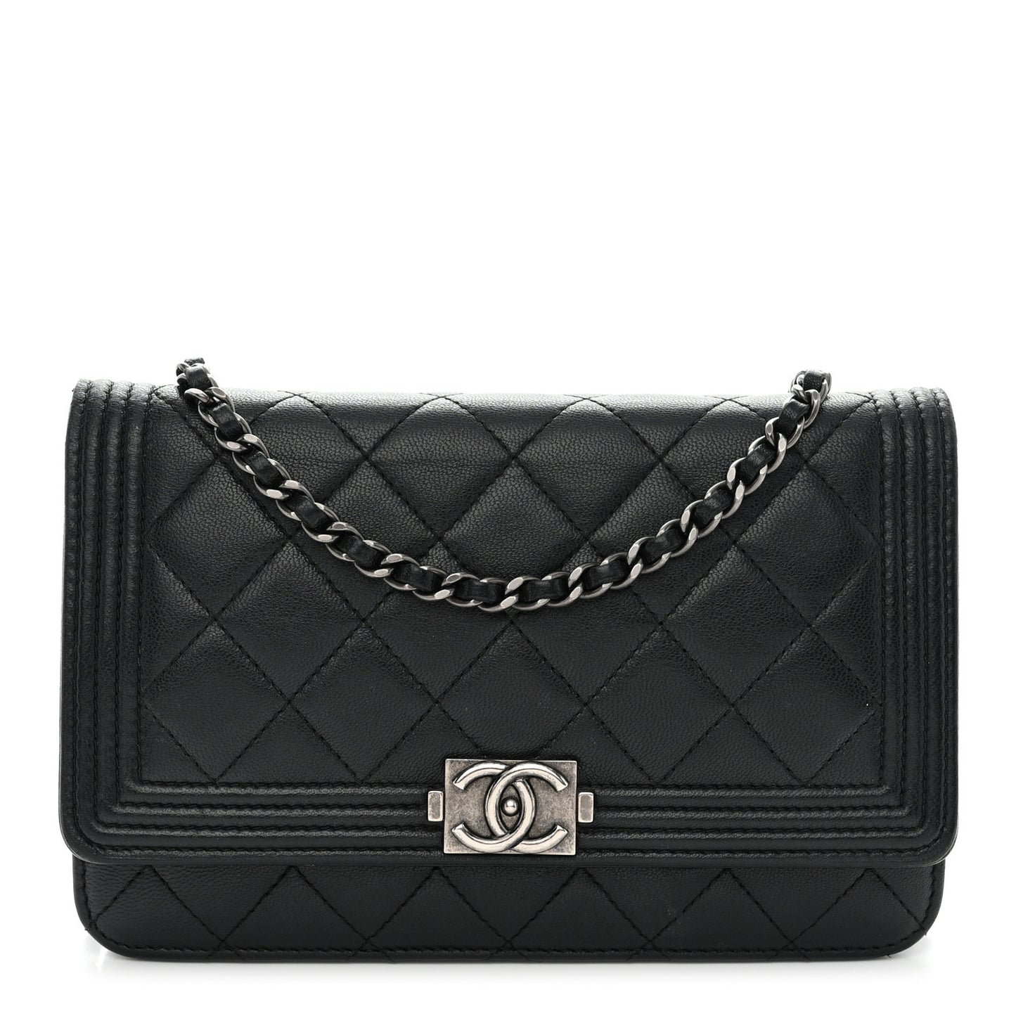 Lambskin Quilted Boy Wallet On Chain WOC Black