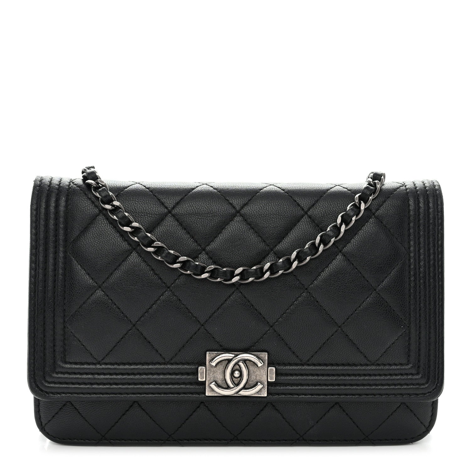 Chanel Lambskin Quilted Boy Wallet On Chain WOC Black 1 of 15
