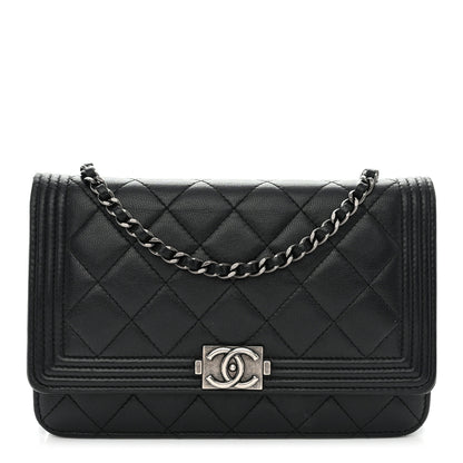Chanel Lambskin Quilted Boy Wallet On Chain WOC Black 1 of 15