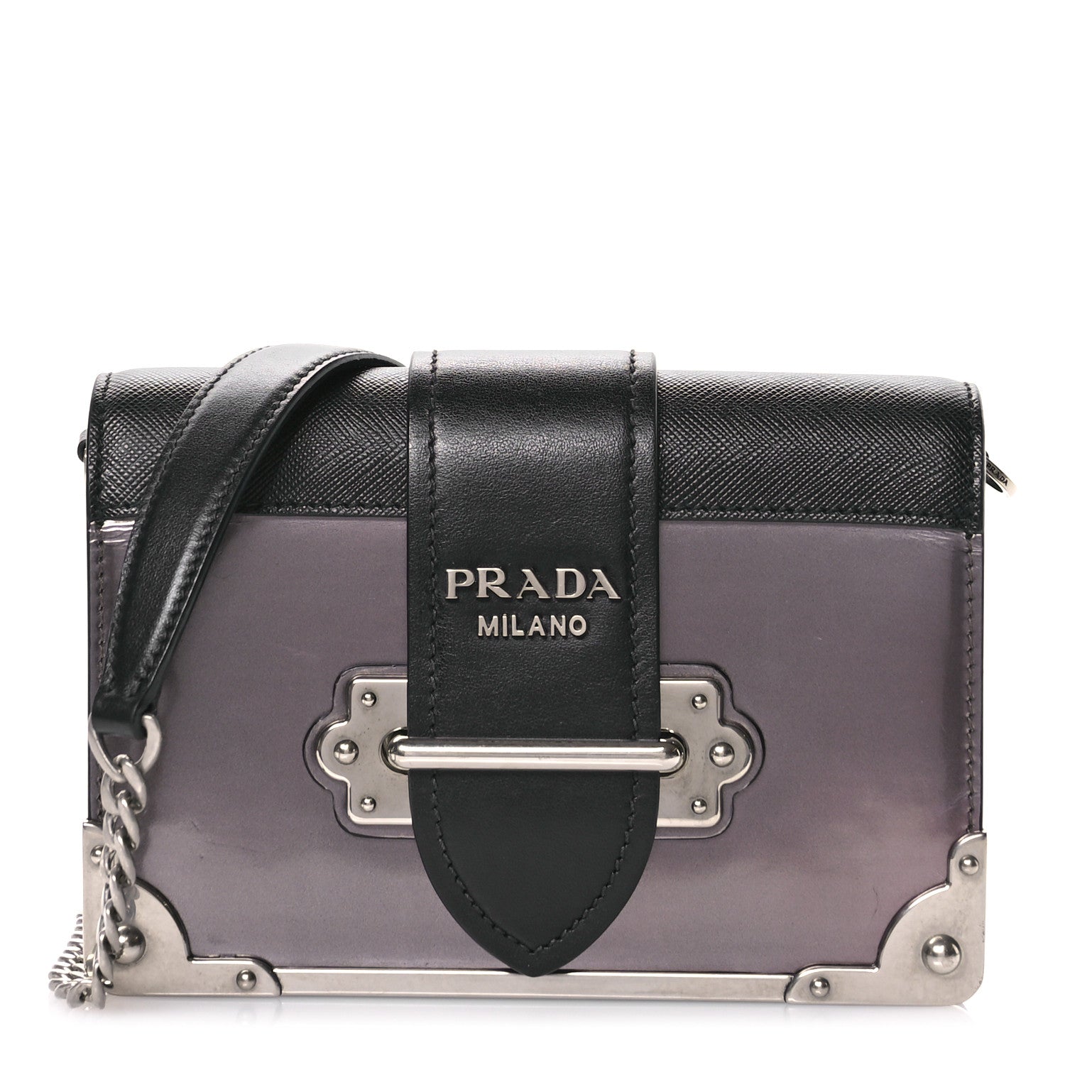 Prada Metallic Vitello Saffiano Cahier Bag Ferro Black 1 of 10