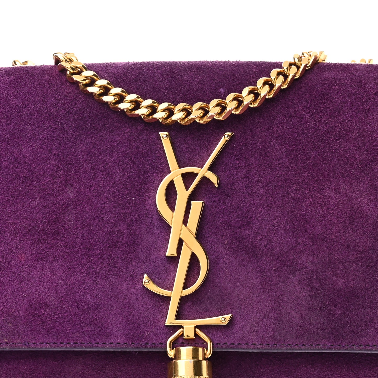 Suede Small Classic Monogram Kate Tassel Satchel Purple