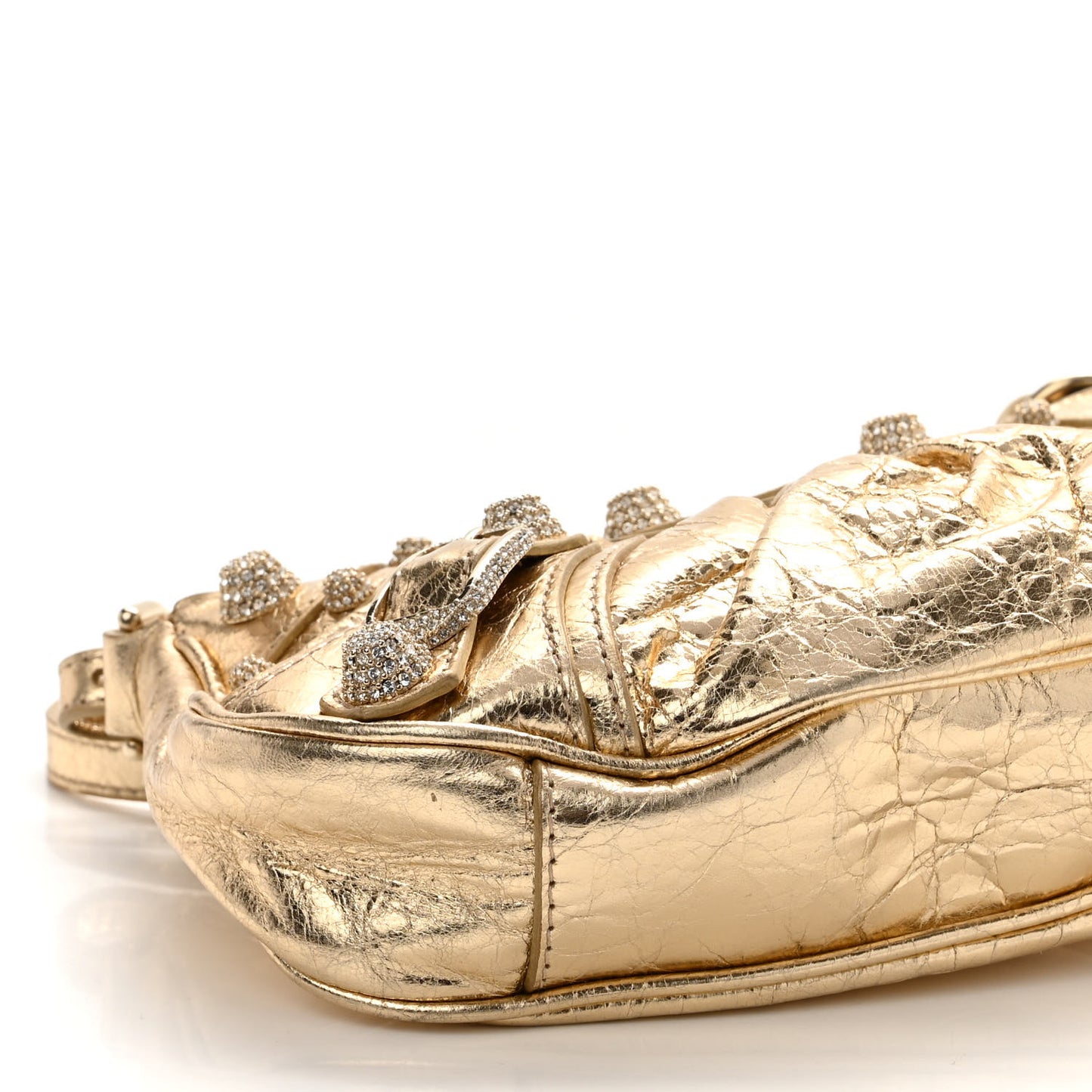 Metallic Arena Agneau Crystal Le Cagole Mini Purse With Chain Light Gold