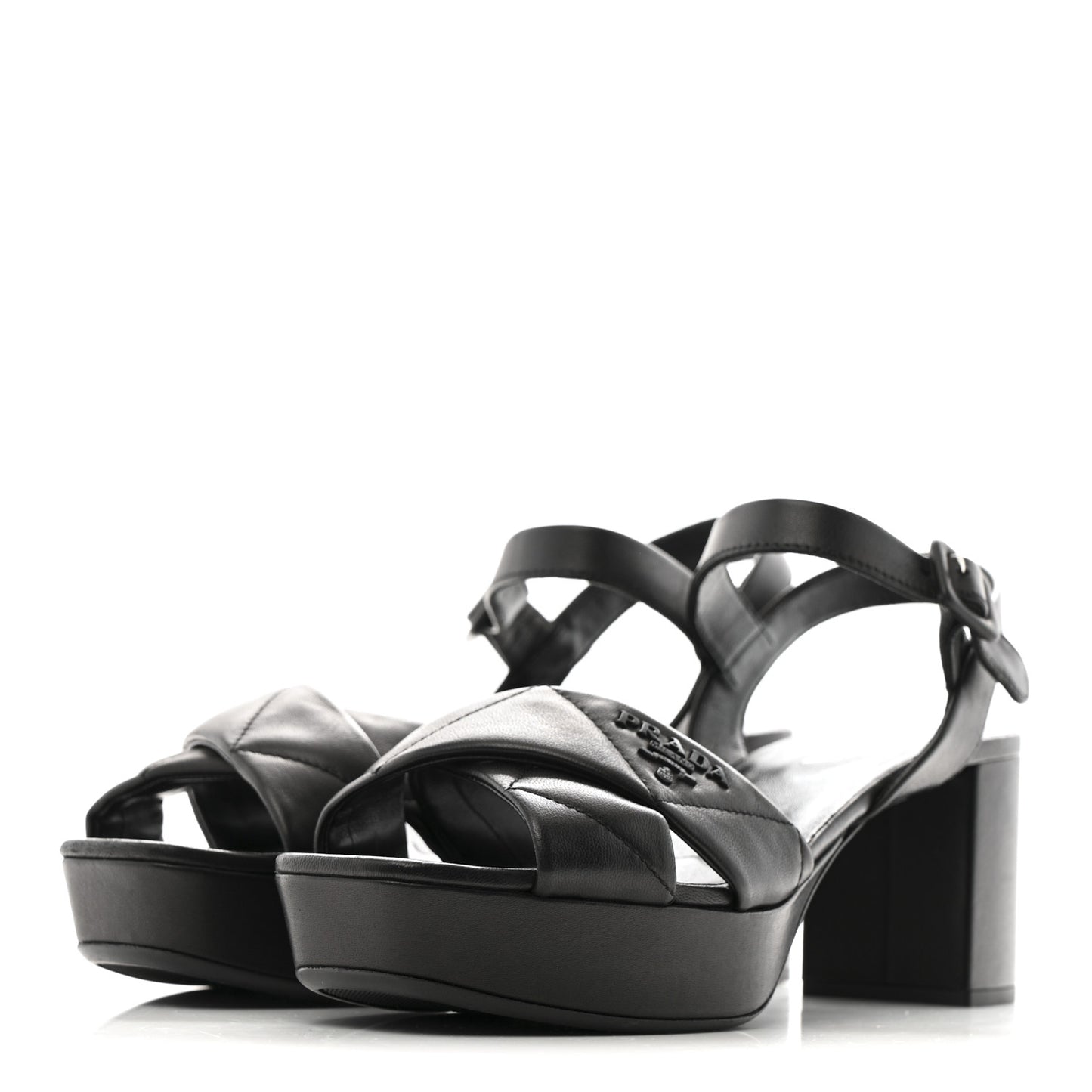 Nappa Logo Quilted Crisscross Platform 20/65mm Sandals 39.5 Black