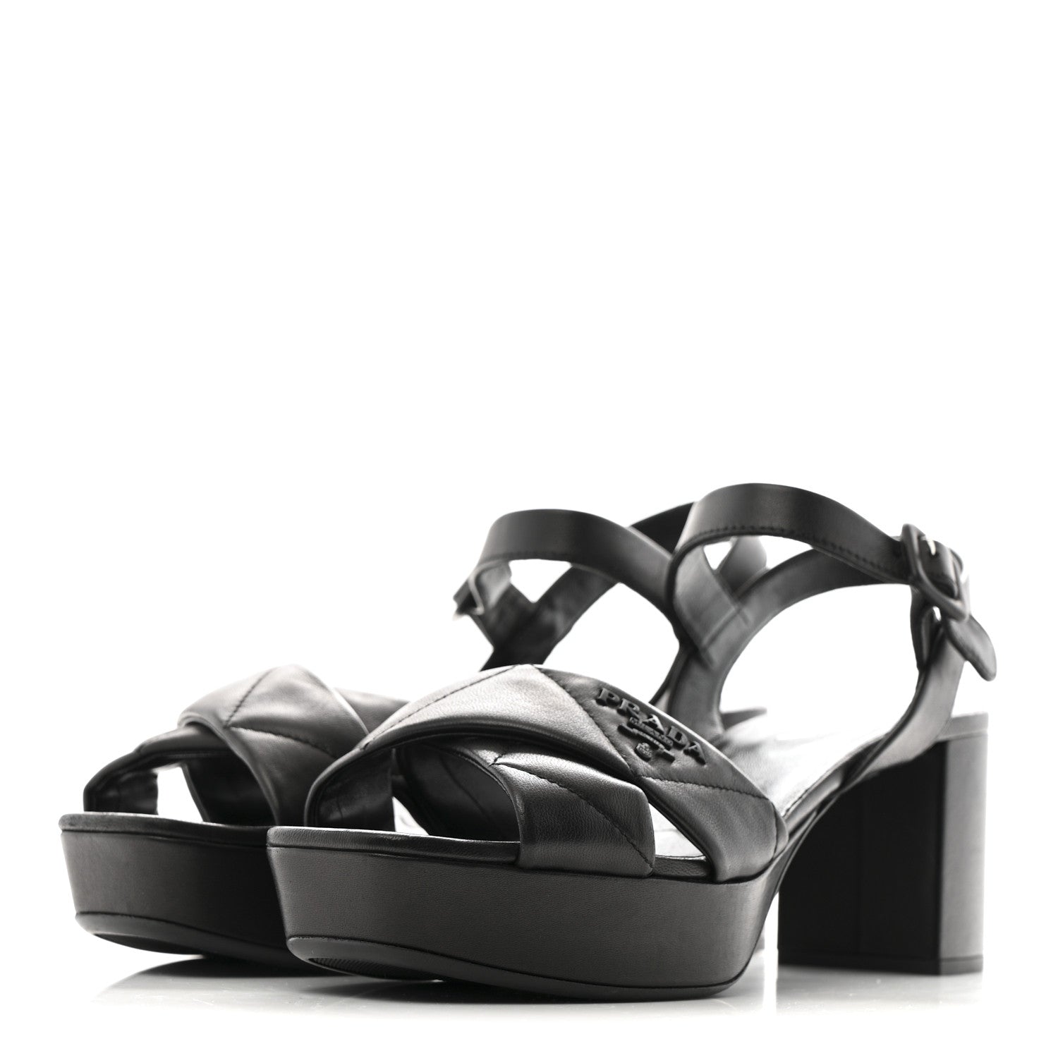 Prada Nappa Logo Quilted Crisscross Platform 20/65mm Sandals 39.5 Black 4 of 9