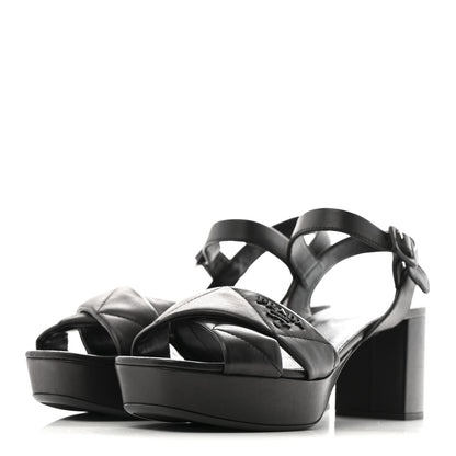 Prada Nappa Logo Quilted Crisscross Platform 20/65mm Sandals 39.5 Black 4 of 9