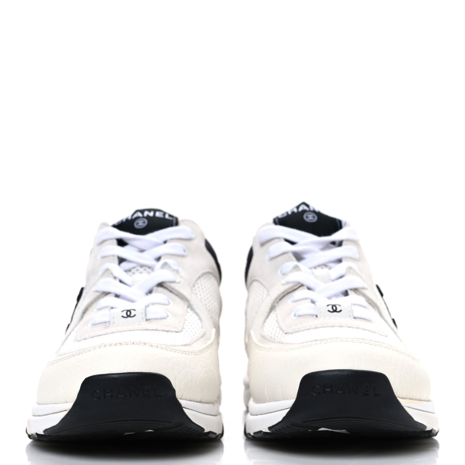 Chanel Mesh Suede Calfskin Grained Calfskin Womens CC Sneakers 40 White Black 3 of 11