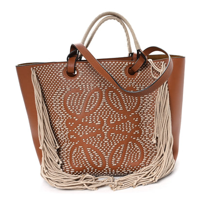 Loewe Smooth Calfskin Anagram Fringe Tote Tan 1 of 9