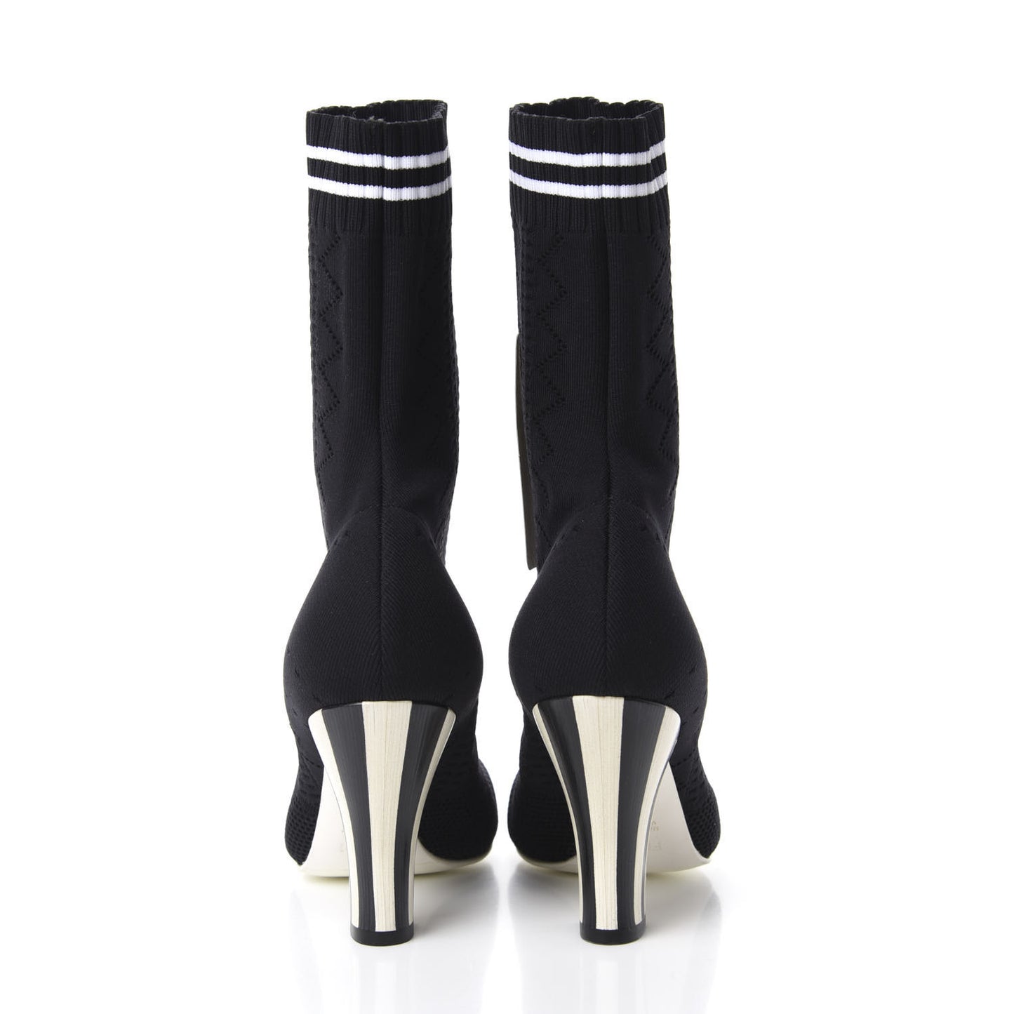 Stretch Fabric Openwork Rockoko Sock Boots 38 Black White